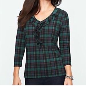Talbots’s Green Plaid Ruffle Neck Top - Large